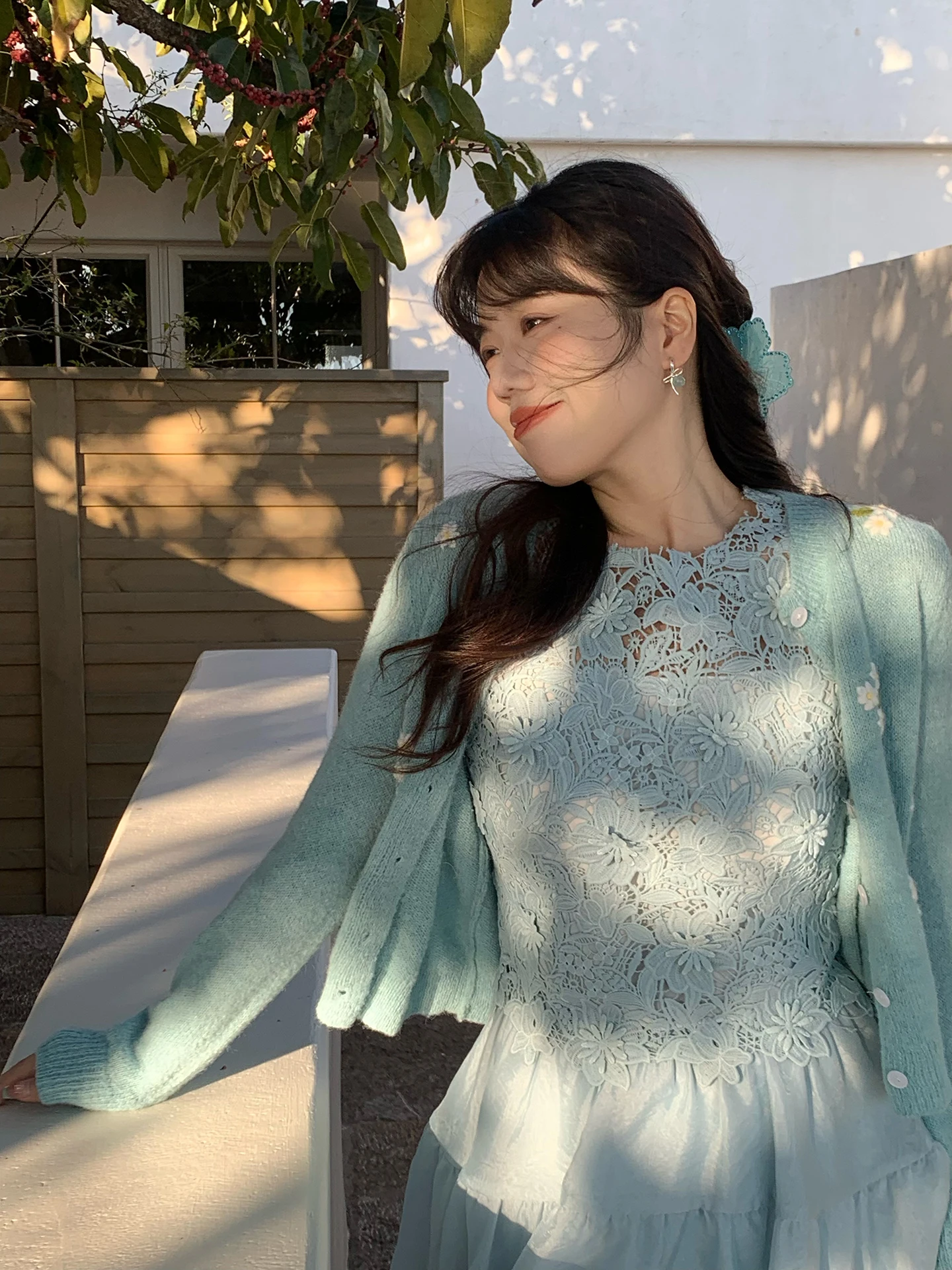 

Теплый повседневный женский свитер крупной вязки с 3D цветами, весенний, нежный, больших размеров, комфортный, цвета озерной синевы, с длинными рукавами, кардиган