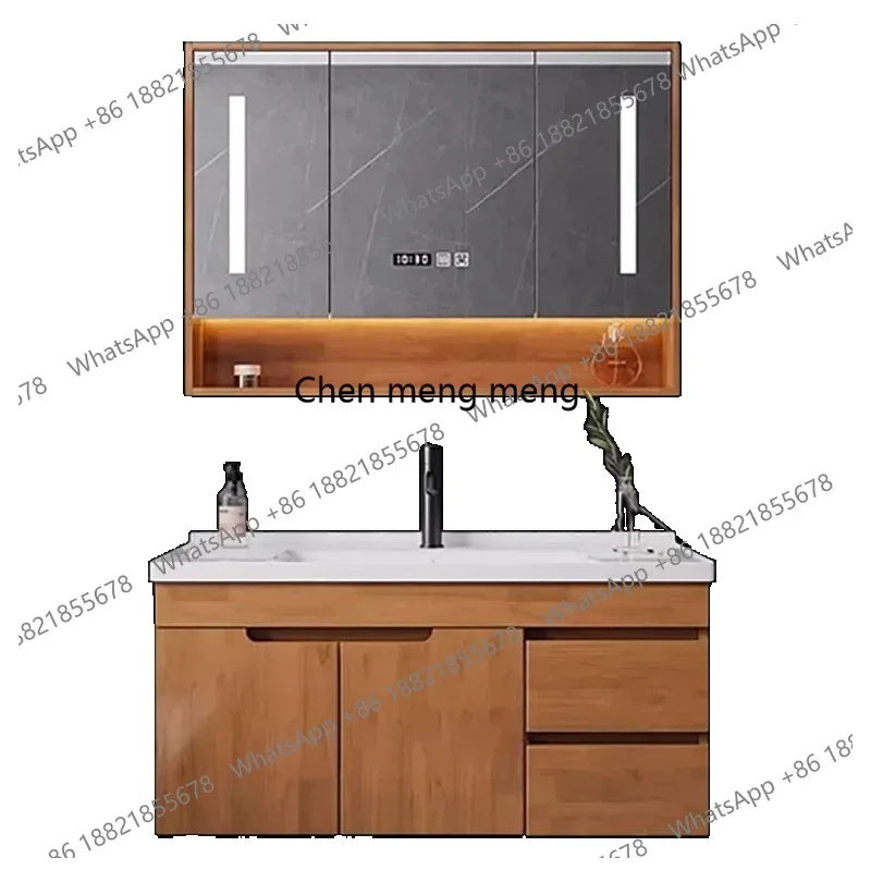 

Oak Bathroom Cabinet Combination Modern Minimalist Ceramic Integrated Basin Bathroom Cabinet Design Gabinete Furniture