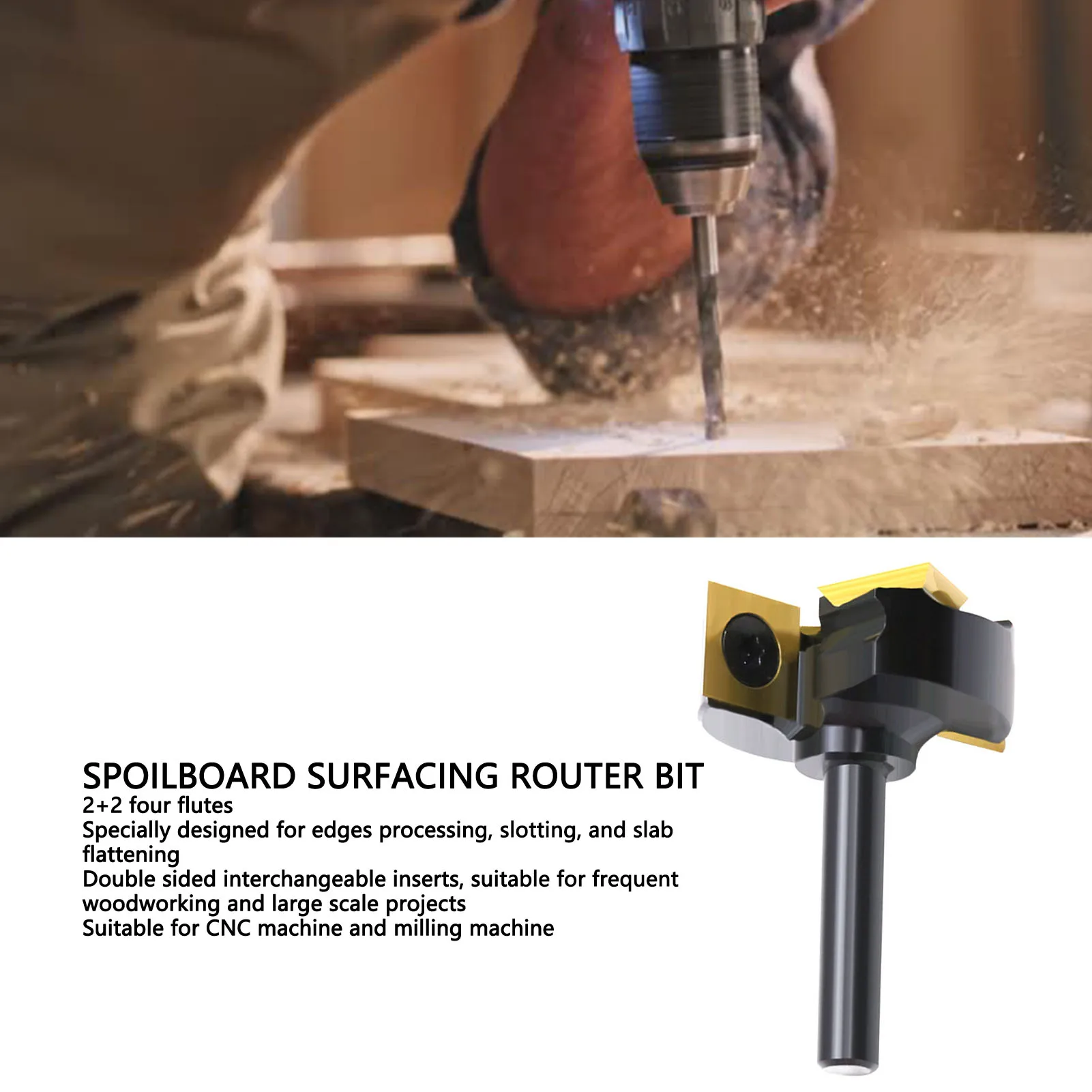 Spoilboard Surfacing Router Bit Interchangeable Blades Surfacing Bit Versatile 1-3/8in Cutting Diameter for Surface Processing