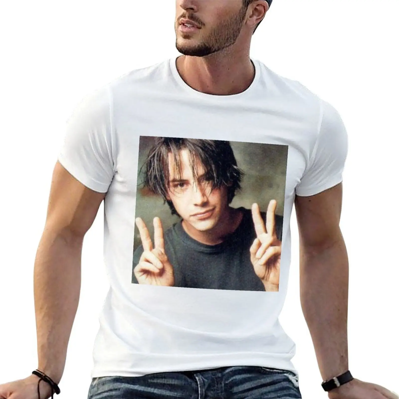 Peace Sign Keanu T-Shirt funny shirt cotton quick-drying black t-shirts for men