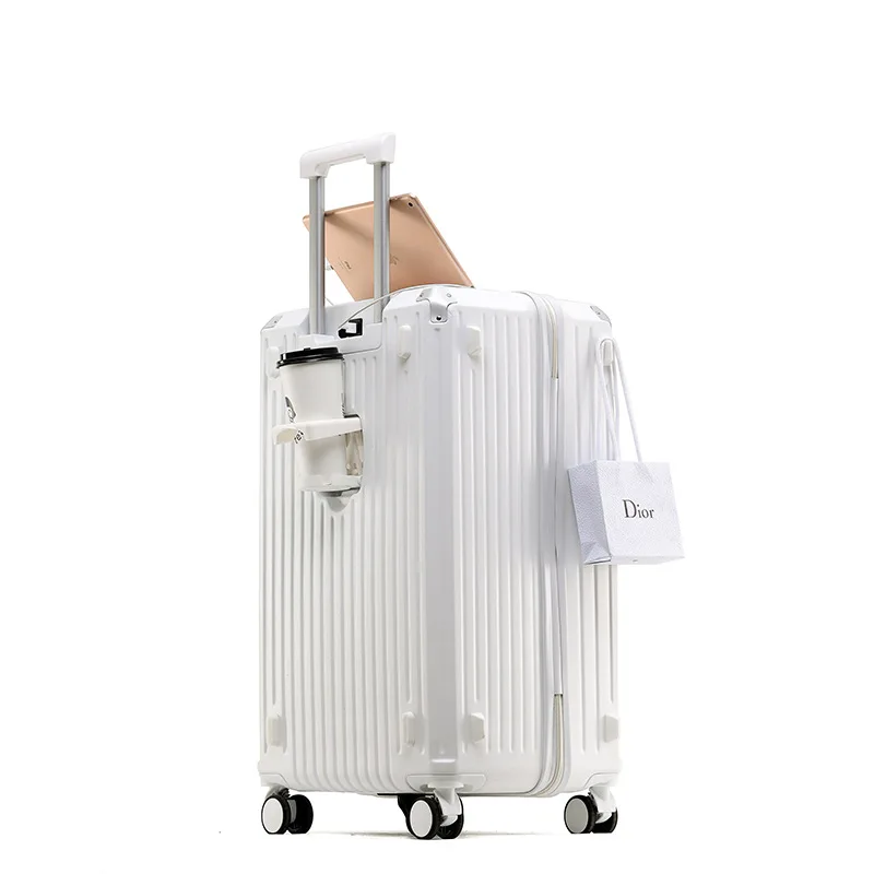 New Five-Wheel Luggage Large Capacity multifunctional Trolley Case Female Brake Cup Holder Suitcase Universal Wheel Pack Trunk
