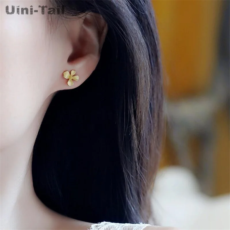 Uini-Tail Hot Selling New 925 Tibetan Silver Gold Frosted Flower Earrings Temperament Simple Fashion Exquisite Gardenia Earrings