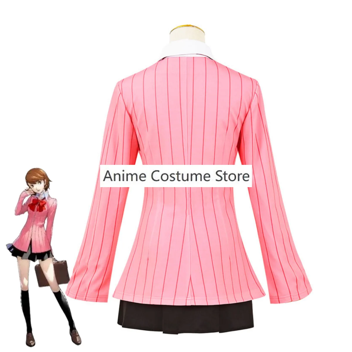 Disfraz de Cosplay del juego Anime PERSONA3 Yukari Tamba para mujer adulta, traje de Carnaval Sexy, camisa a rayas de noche con Luna, abrigo, falda y peluca