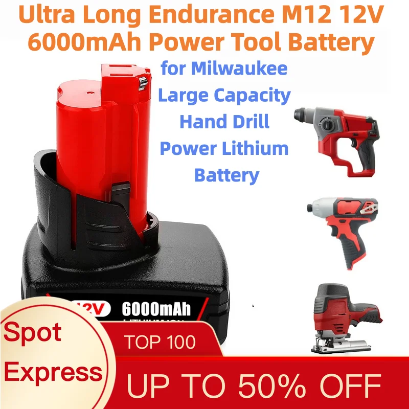 Ultra Long Endurance M12 12V 6000mAh Power Tool Battery for Milwaukee Large Capacity Hand Drill Power Lithium Battery