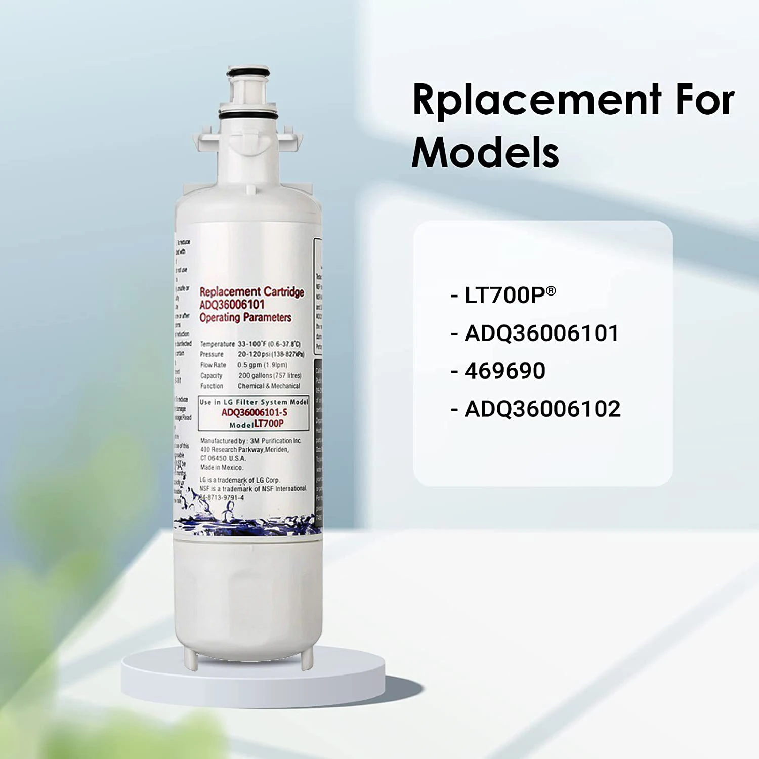 Refrigerator Water Filter Replacement for LG LT700P ADQ36006102 46-9690 469690 RFC1200A ADQ36006101 LFX31925 PD00001835 WFC2401