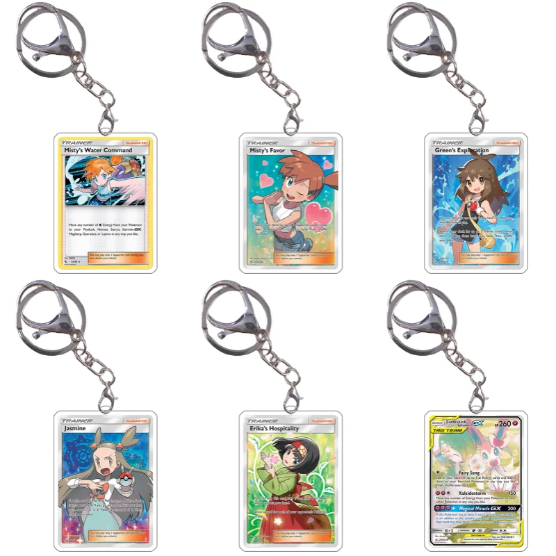 Pokemon Keychain Cards Erika Jasmine Misty Green Slowpoke Anime Game Characters Self Made Acrylic Pendant Decoration Toy Gifts