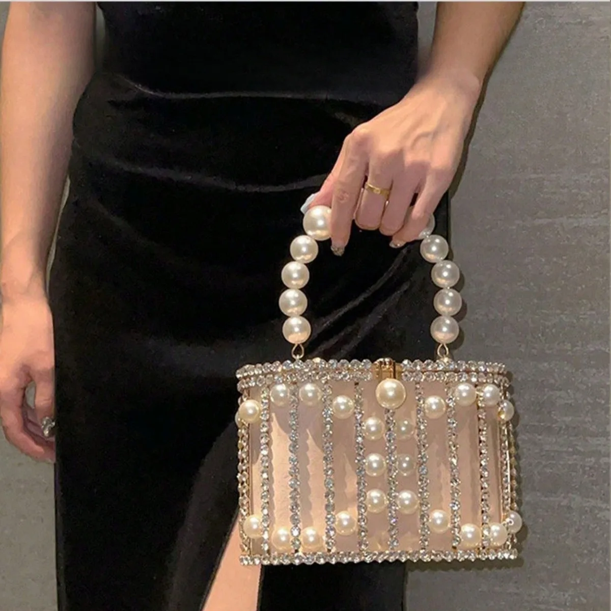 

JIOMAY Luxury 2025 Women'S Bridal Wedding Purse Party Prom Rhinestone Pearl Woven Crossbody Bag Fashion Evening Bags