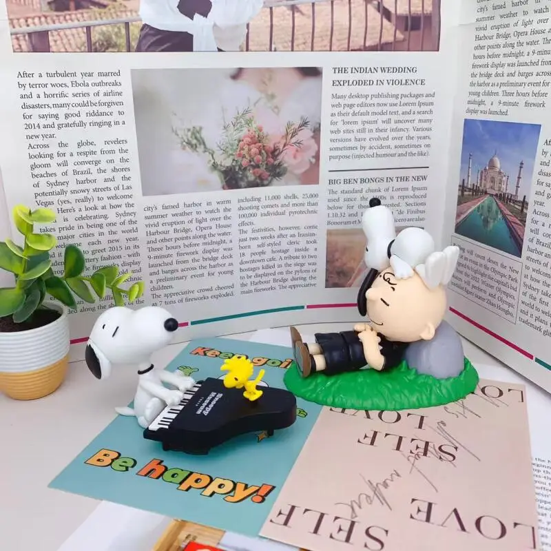 سنوبي تشارلي براون دمية الديكور Kawaii الكرتون اليابان يشتري سنوبي وودستوك عازف البيانو الديكور الأطفال هدية عيد ميلاد #1