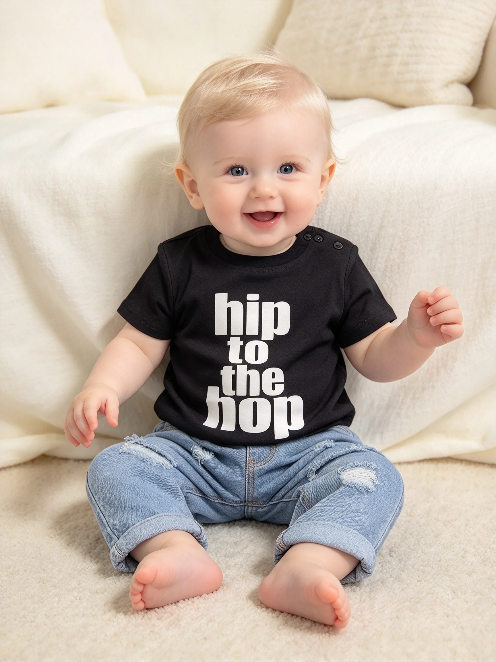 Summer 2Pcs Baby Boys Girls Clothes Set Short Sleeve Tops Ripped Jeans Outfits