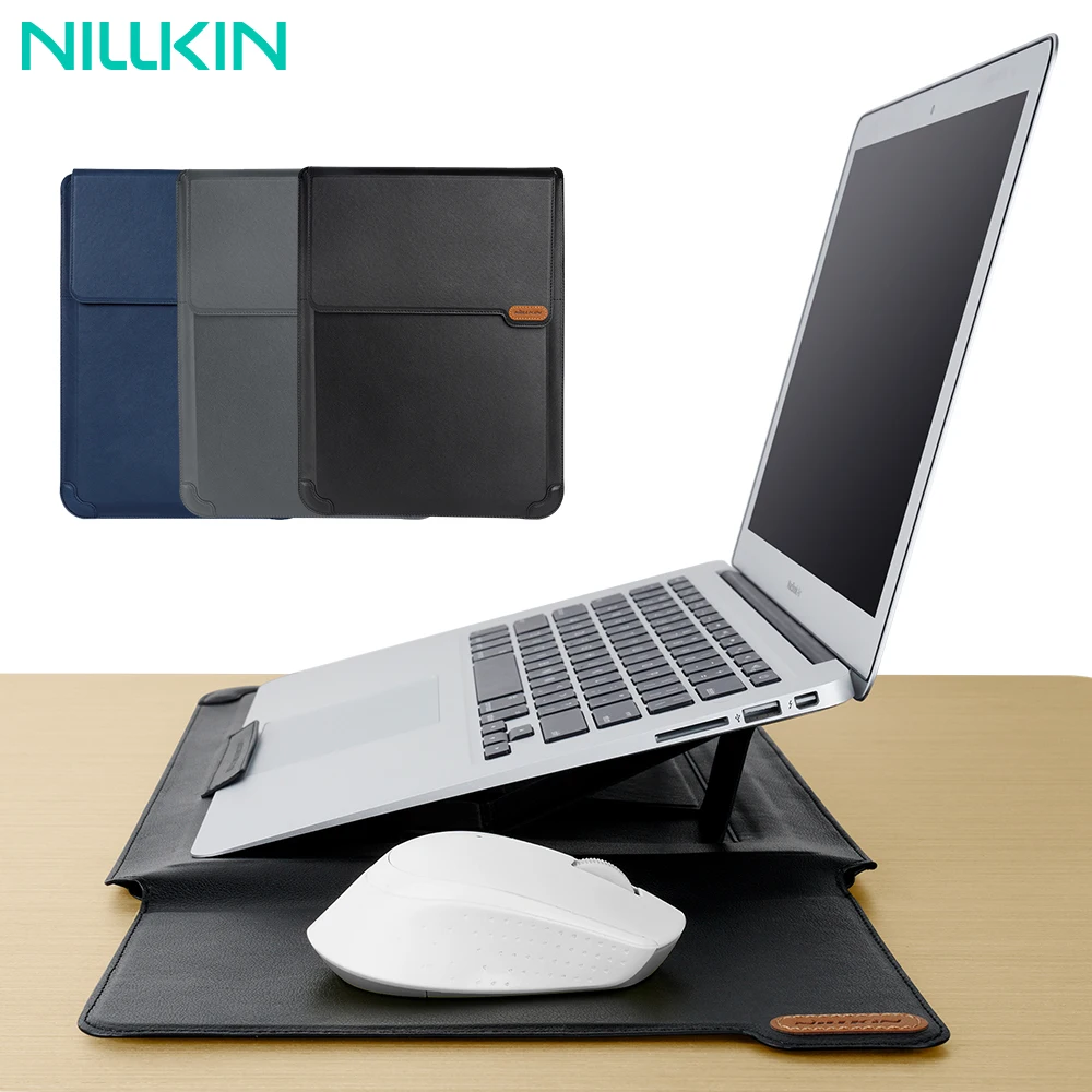 NILLKIN Laptop Sleeve Bag with Stand For Macbook Air 13 Case For Macbook Pro M1 2021 PU Leather Laptop Case For Macbook Pro 16