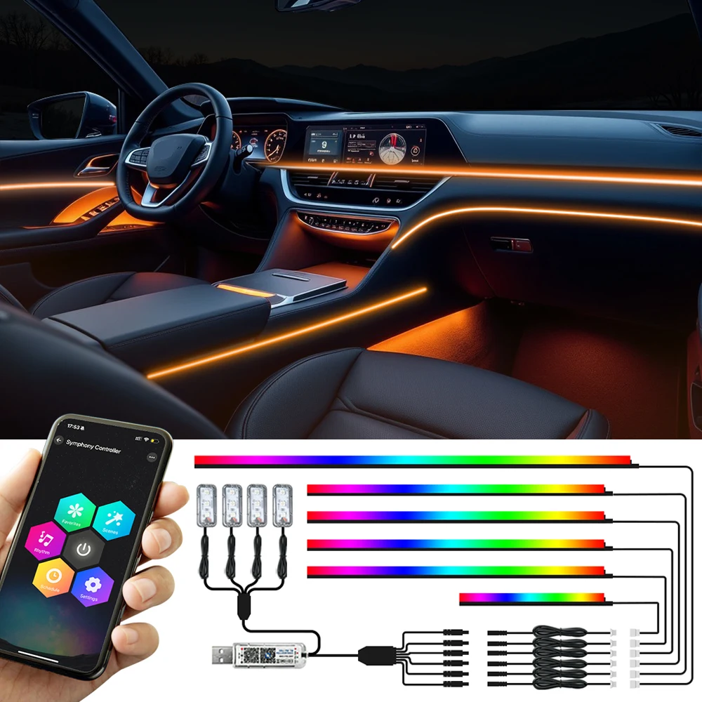 Symphony Car Ambient Light: Intelligent RGB LED Interior Lighting System for Vehicles