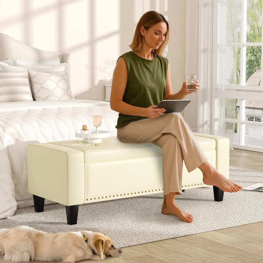 غرفة نوم من الجلد الصناعي الأبيض بتخزين 48.8 مع سطح رفع لنهاية سرير غرفة المعيشة #3