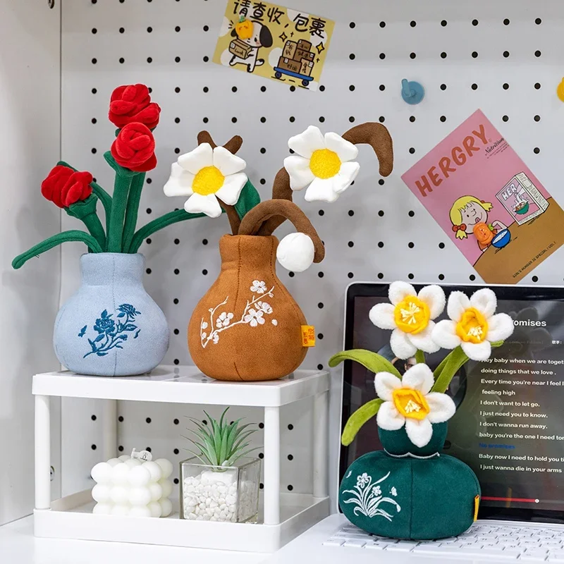 Cute Flower Plush Ornament Set Daffodil Rose Plum Iris With Soft Fabric And Realistic Design Kawaii Creative Charming