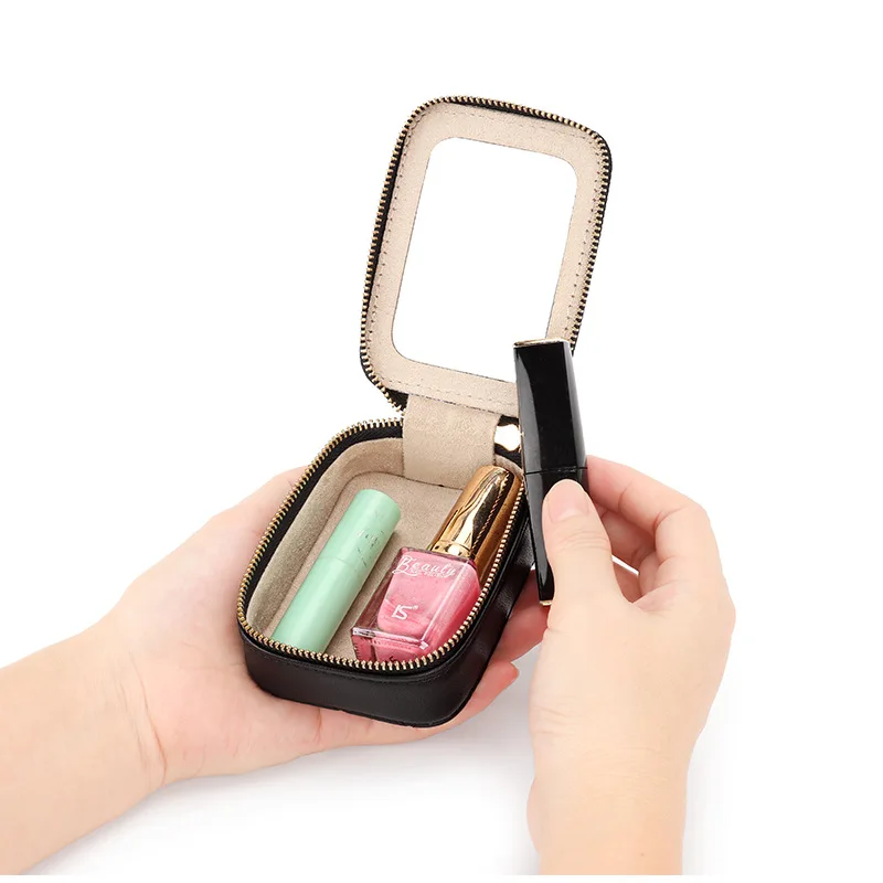 Lipstick Bag Sheepskin Leather Mini Portable Compact Makeup Belt Mirror Lipstick Box Ins Lingge Coin Coin Earphone Bag