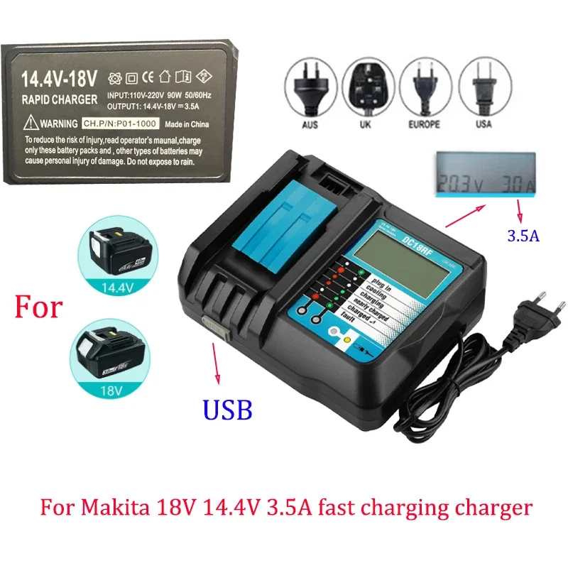 10.8V 12V 14.4V 18V 40V 36V,for Ryobi, Makita, Bosch, Milwaukee, Dewalt tool battery fast charging charger, M18 M14 adapter.