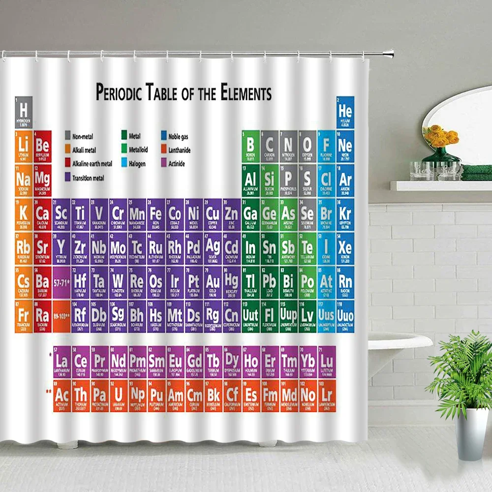 Periodic Table of Elements Shower Curtain in the Bathroom Decor Set Chemical Form Digital Printing Waterproof Cloth Curtains