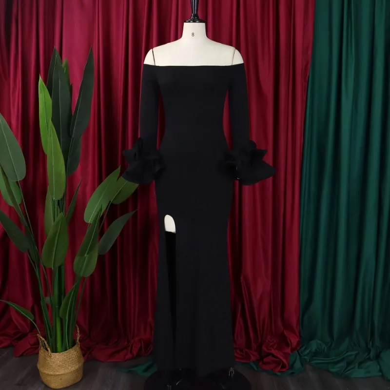 African Evening Party Dresses for Women Spring 2025 Long Sleeve Polyester Black White Red Green Long Maxi Dress Africa Clothing image 5