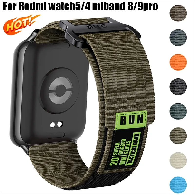 Taktisches Nylonarmband für Miband 9/8 Pro, Sportband für Xiaomi Redmi Watch 4/5, elastisches, atmungsaktives Ersatzarmband