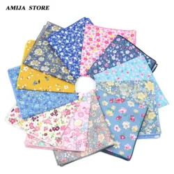 Cotton Floral Handkerchief Flower Hankie 25cm Width Women&Men Casual Party Pocket Square Gift Tuxedo Wedding Bow Tie Accessory
