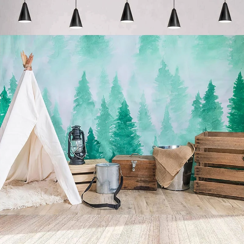 

Forest Camping Photography Backdrop Birthday Party Tent Happy Camper Decor Background Wall Home Party Banner Poster