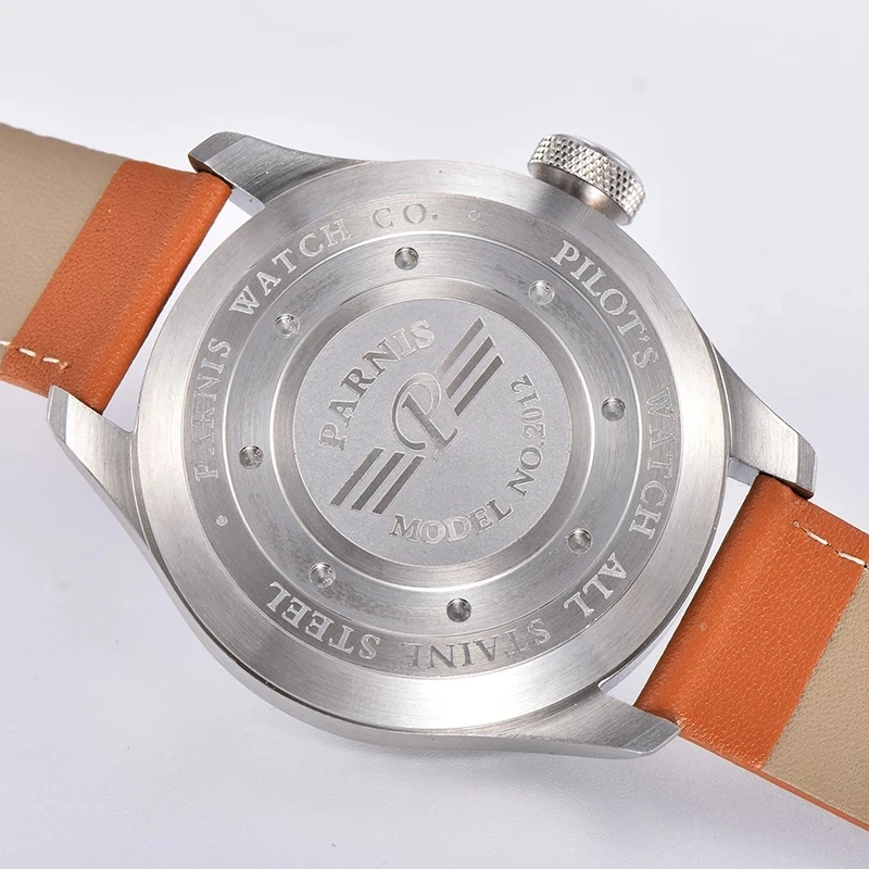 PARNIS Мужские автоматические часы 48 мм Роскошные мужские часы Спортивные механические наручные часы Военные 30 м Водонепроницаемый кожаный ремешок Relogio