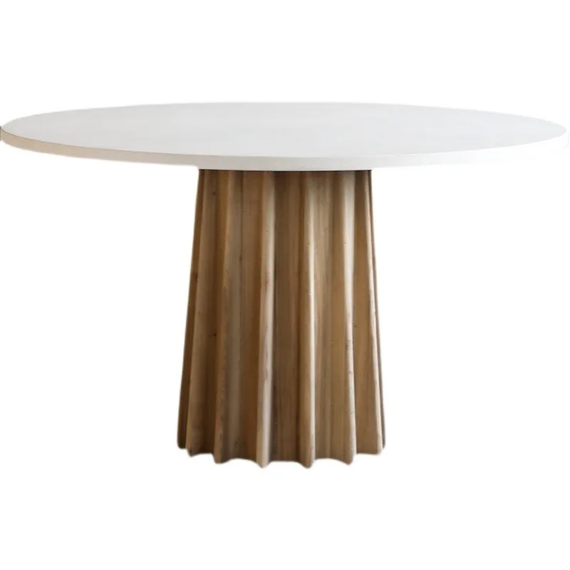 Luxury Style Pine Wood Base Oak Desktop Round Shape Dining Table Wood Dining Table For Dining Room