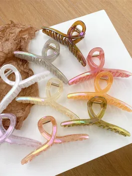 UXSL ใหม่ขนาดใหญ่ผม Claw Shark คลิปเงาสีสัน Cross คว้าคลิป Womans สาว Elegant หางม้า Hairpin อุปกรณ์เสริมผม