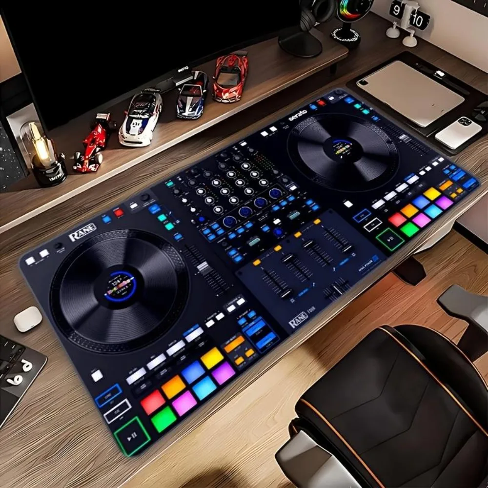 Un grand tapis de souris avec un design de table de DJ bleu, de forme rectangulaire, accessoires de bureau, organiseurs de bureau et plateaux, tapis de souris