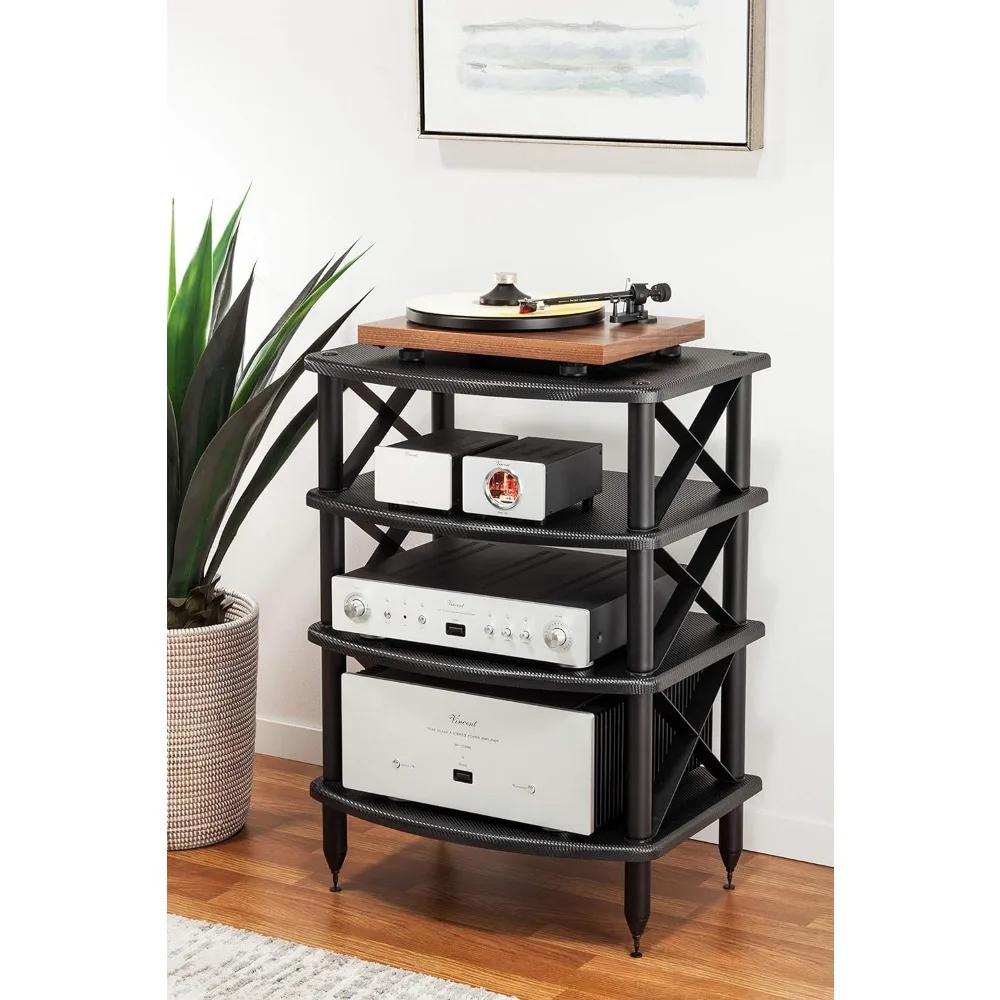 Pangea Audio-Vulcan X 4 Shelf Audio Rack, Media Stand, Componentes do Gabinete, Rosenut Red