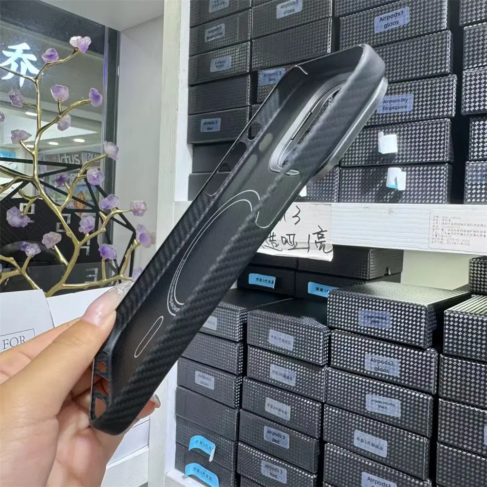 Magnetic Real Aramid Genuine Carbon Fiber Slim Case For iPhone 15 Pro Max MagSafe Camera Ring Bracket Cover