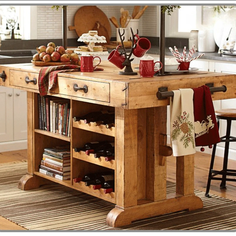 American solid wood marble side cabinet, dining table, storage cabinet, kitchen mid-island operation table, cooking table