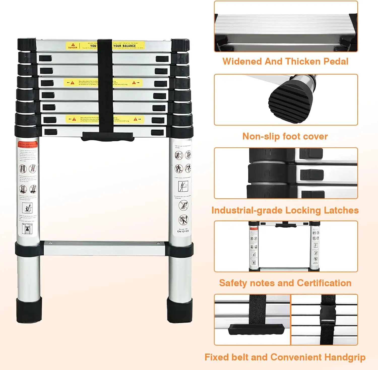 Extension Ladder 8.5ft Non-Slip Extending Attic Loft Ladder Lightweight Folding Ladders Extendable Multi Purpose 9