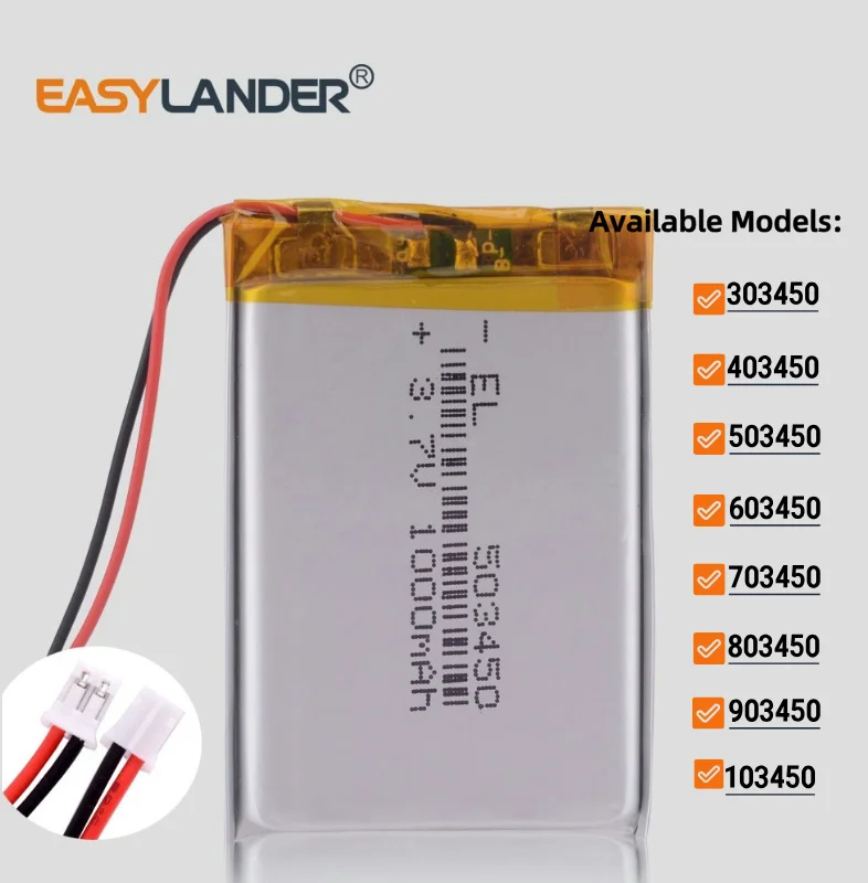 JST PH2.0 2pin 3.7V 1000mAh 503450 303450 403450 603450 703450 803450 903450 103450 123450 Lithium Polymer LiPo Battery
