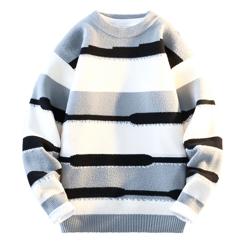 Suéter de moda de invierno para hombre, jerséis de punto informales, suéteres de punto sueltos y gruesos y cálidos, ropa de calle con cuello redondo para hombre 2024