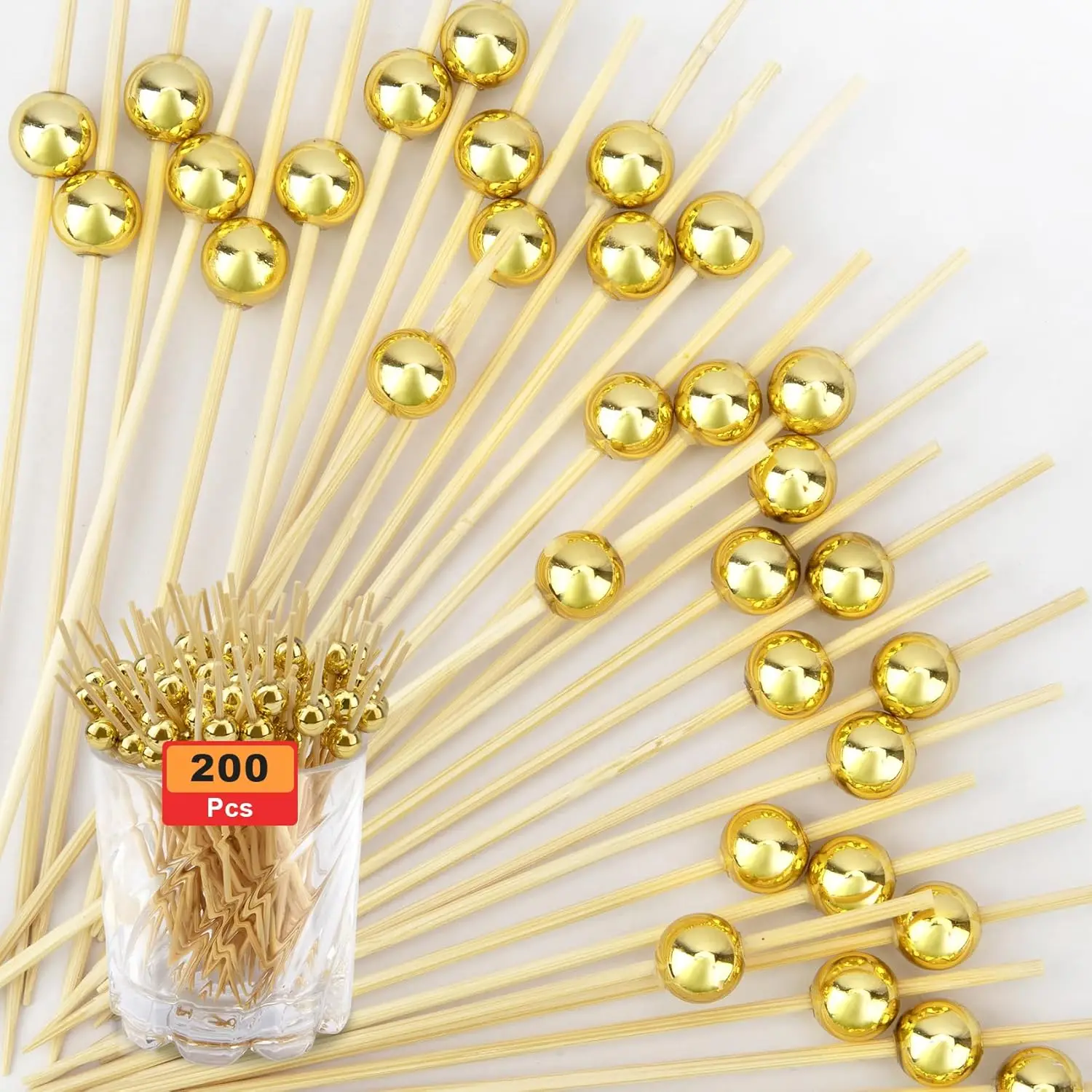 

Picks 200PCS, Toothpicks for Appetizers, Fancy Tooth Picks, 4.7 Inches Skewers for Fruit Kabobs, Gold Party Supplies, Bamboo Sti