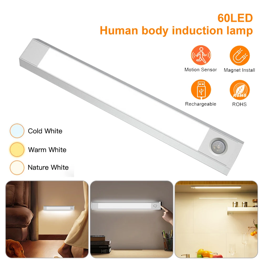 Under Cabinet Lighting Motion Activated LED Closet Light USB Rechargeable Kitchen Cabinet Lighting with 3 Color Modes image 2
