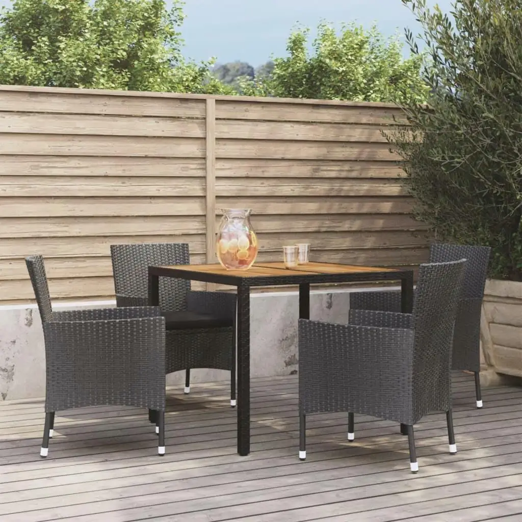 5-Piece Black Poly Rattan Patio Dining Set with Cushions - Outdoor Furniture for Stylish Dining