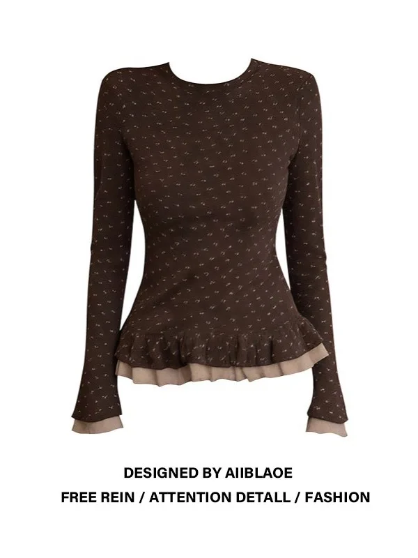 

Женская корейская футболка больших размеров с длинным рукавом, кружевная, с цветочным узором, красивая нижняя одежда, модный дизайн, осенне-зимняя одежда