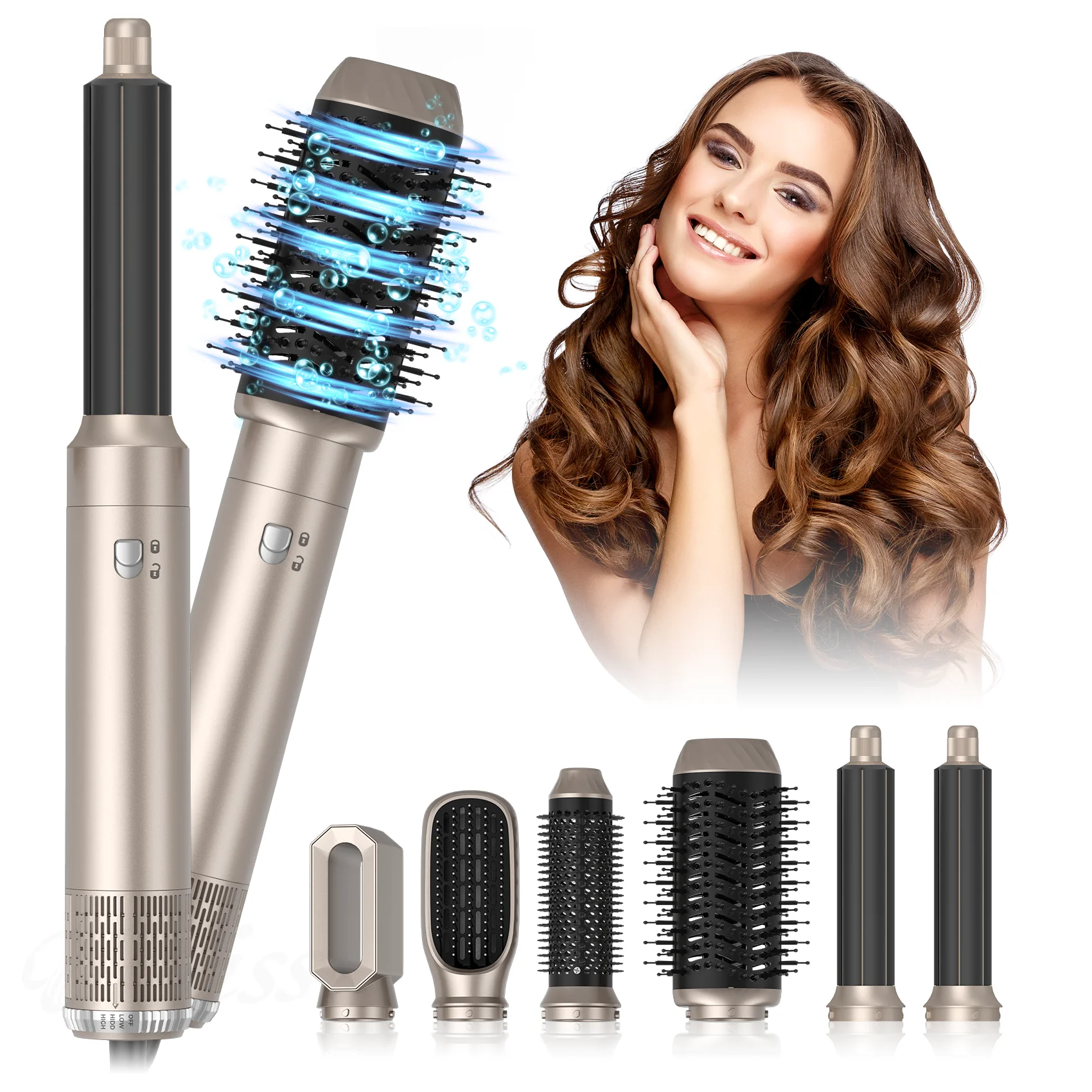 Professional 6 in 1 High Speed Styler Hair Dryer Brush Set Air Styler with Hot Air Brush Air Hair Wrap Hair Curler Styler