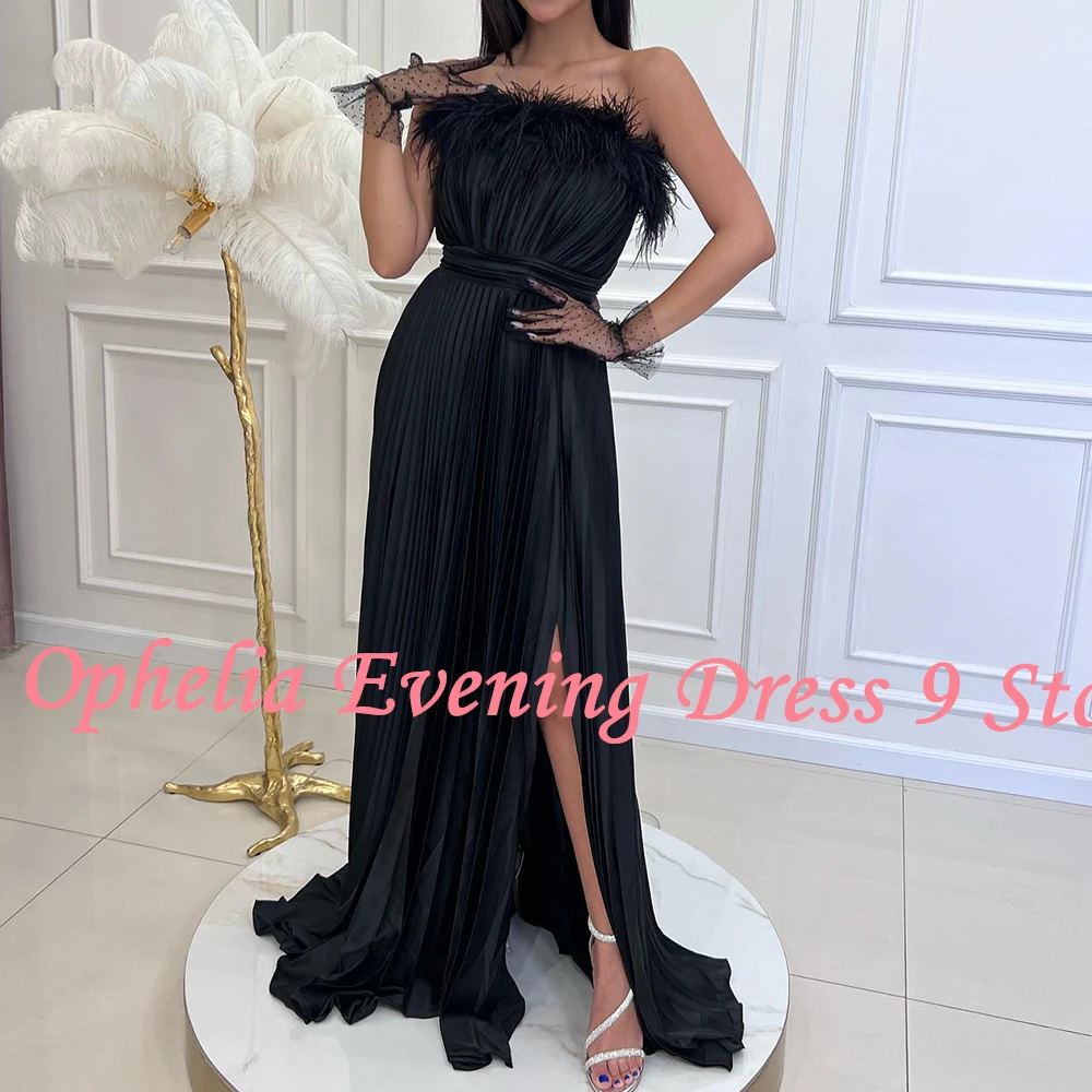 Customized High Quality Feathers Strapless Jersey Evening Dress Modern Straight Floor Length Celebrity Gowns Vestido De Noche