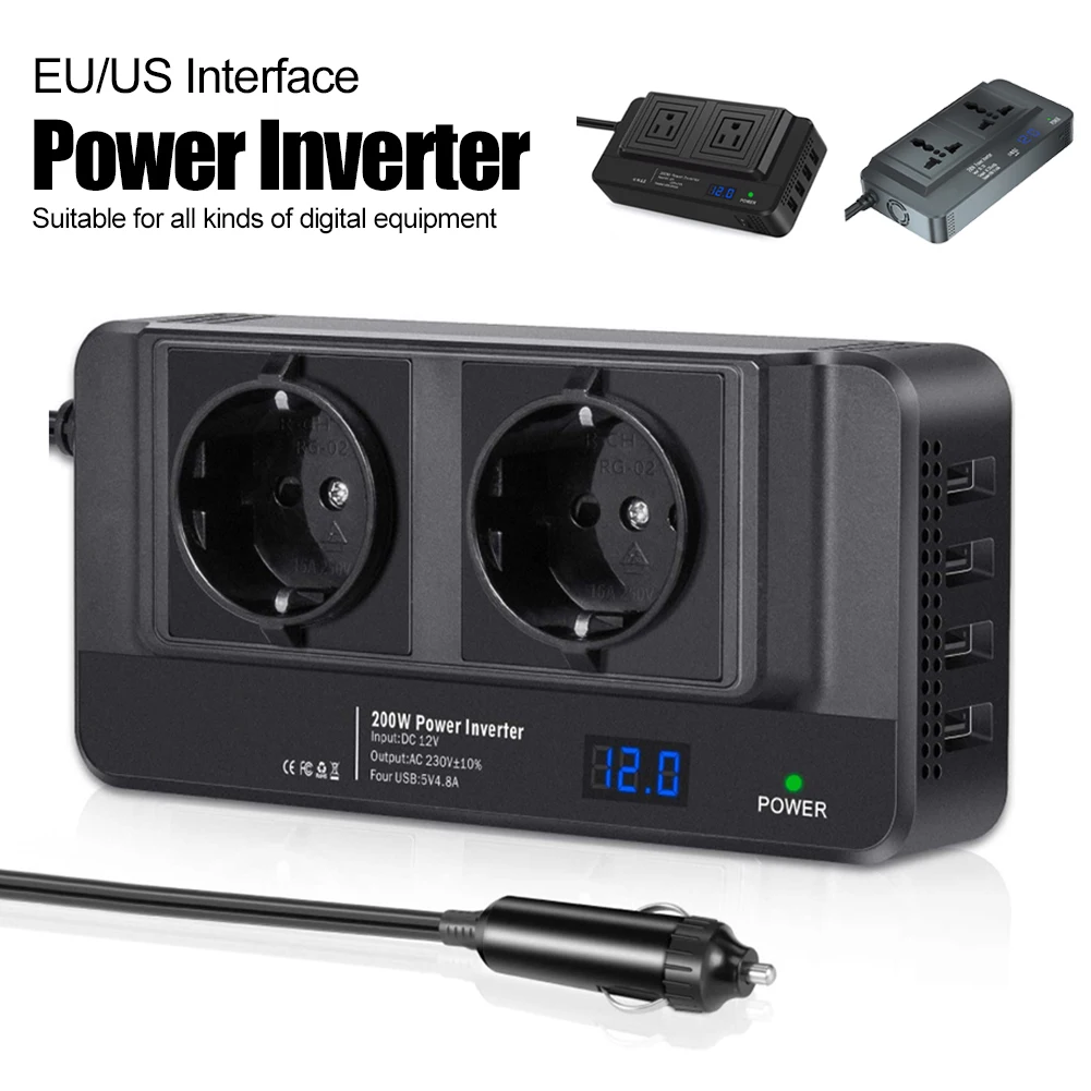 Universal Car Inverter DC 12V To AC 220V 150W Auto Converter Type-C USB Fast Charging Charger EU Socket Inverter Power Adapter