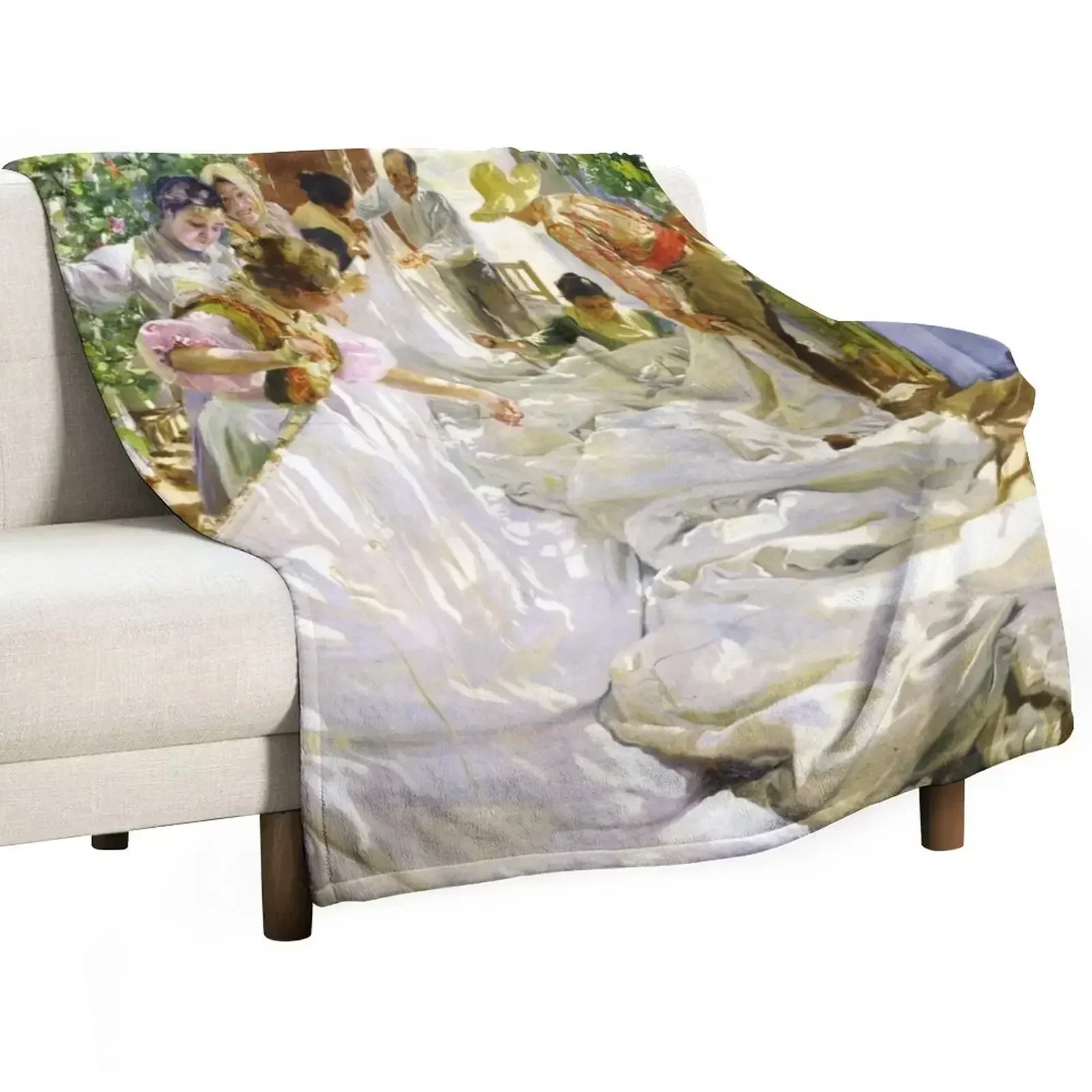 Joaquin Sorolla y Bastida - Sewing the sail 1896 Throw Blanket Luxury Thicken Baby Blankets