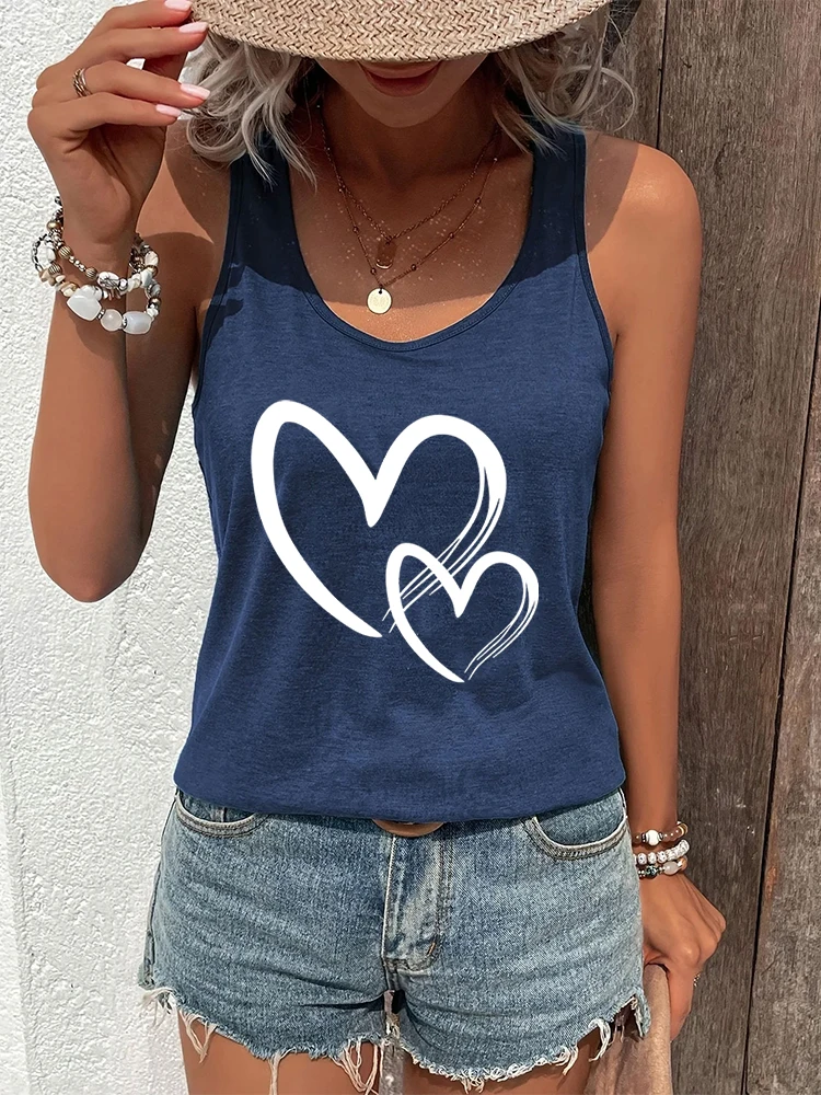 Kobiety Sexy Tops Heart Love Graphic Tank Top Summer Casual Tops Heart Print Summer Outfit Woman Heart Graphic Racerback Tank Top