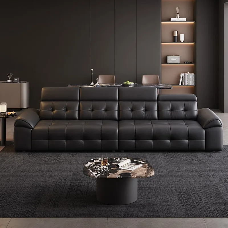 Italian minimalist Lawrence leather art sofa, living room home first-layer cowhide high-end straight-row sofa