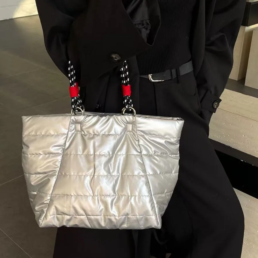 

Высококачественная зимняя сумка-тоут большой емкости, модная сумка с перьями, женская сумка подмышками, стеганая однотонная сумка на плечо