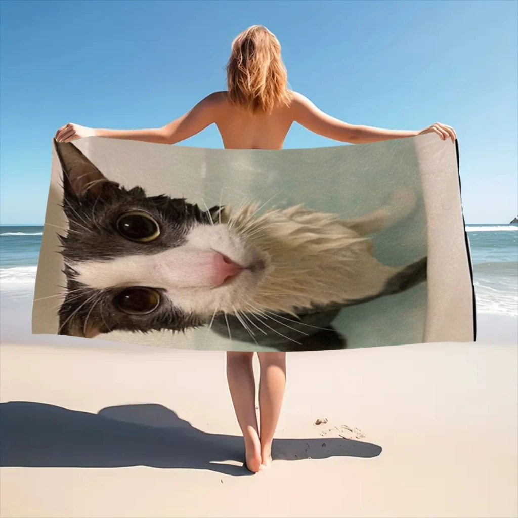 Soggy Cat Beach Towel  Poncho Bathing Towels Cover-ups Quick Dry Sand Free Yoga Spa Gym Pool