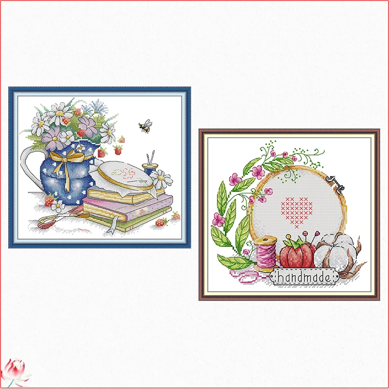 I Love Cross Stitch Pattern DIY Cross Stitch Kits Embroidery Aida 14CT 11CT White Cloth Printing Needle Thread Set Home Decor