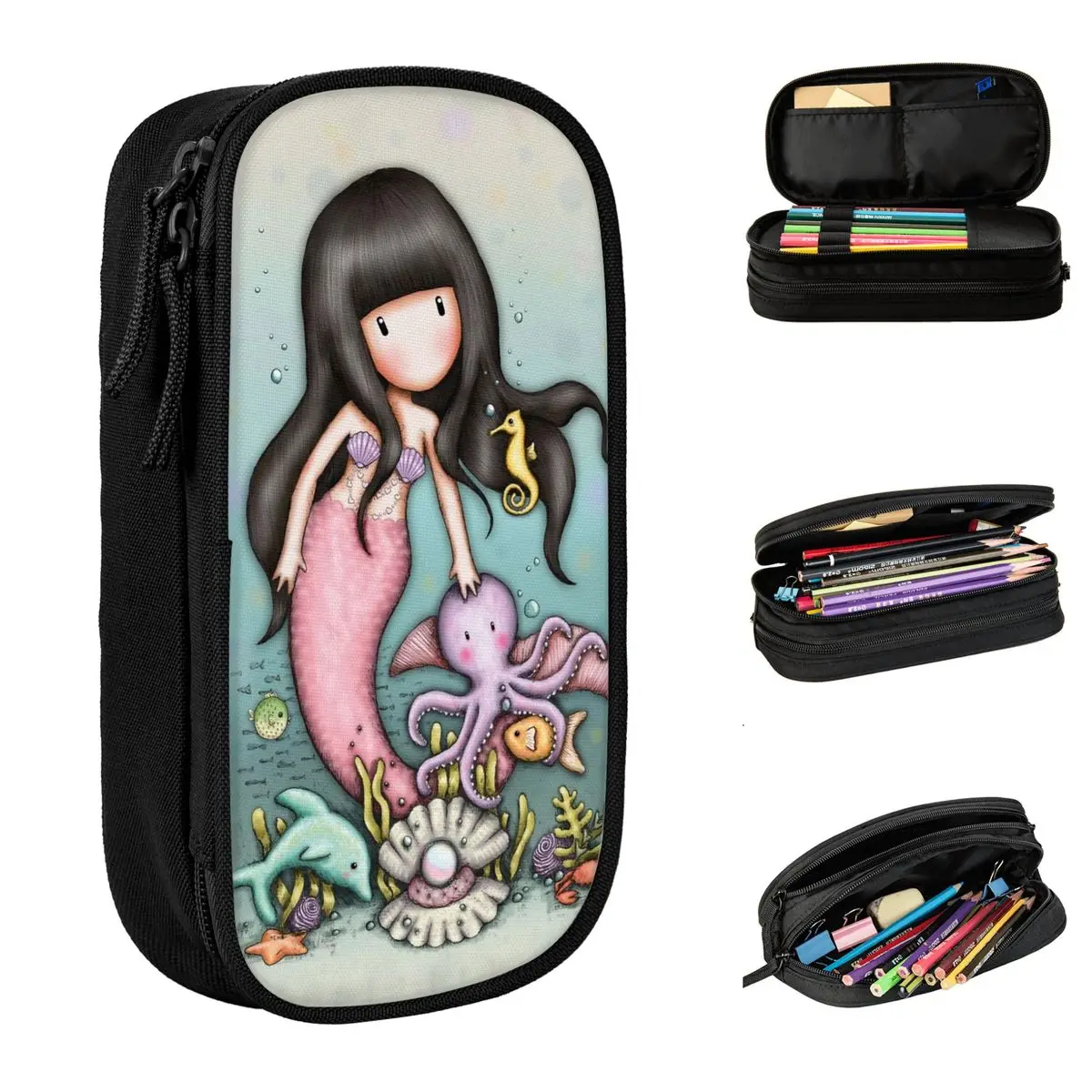 Santoro Gorjuss Pencil Case Classic Fish Girl Pen Holder Bag Student Big Capacity School Supplies Cosmetic Pencilcases