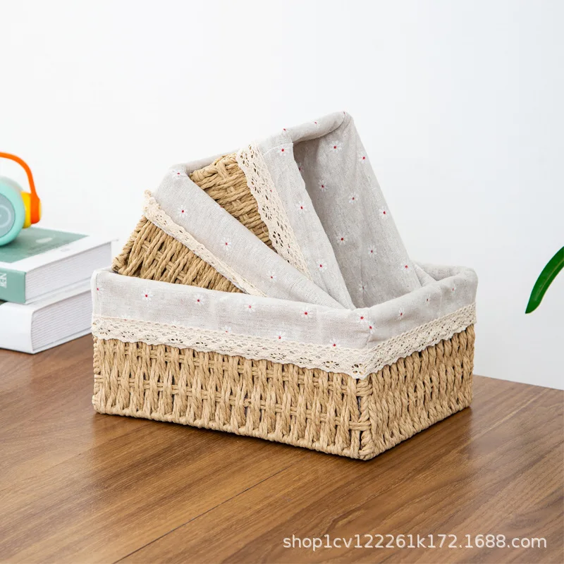 Desktop Storage Basket Miscellaneous Items, Keys, Bags, Coffee Table Snacks, Woven Basket, Rattan-like  Box