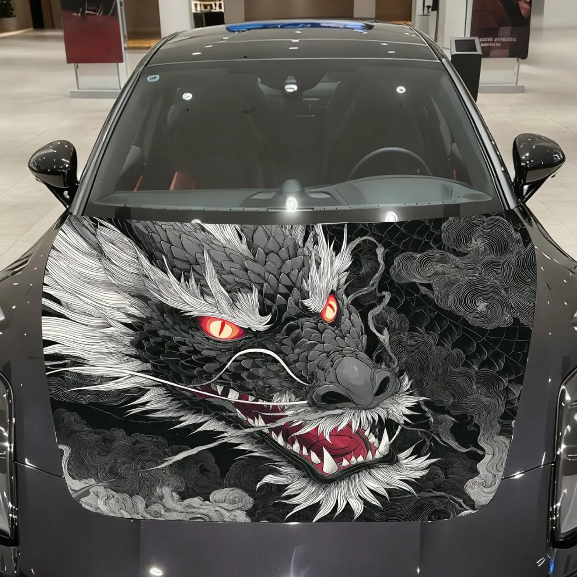 

Red Eyed Evil Dragon Car Hood Sticker, Roll Packaging, Fashionable Design, Suitable For Most Vehicles, Engine Hood Protective Fi